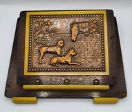 stary drewniany miedziany listownik tabliczka PSY i KOŃ - świetny