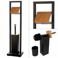 STOJAK ŁAZIENKOWY SZCZOTKA DO WC UCHWYT NA PAPIER TOALETOWY CZARNY BAMBUS