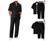 Old Money – Męski Zestaw Casual z Koszulą i Spodniami - Czarny