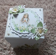 Komunia Święta, exploding box , dziewczynka, kartka prezent rękodzieło