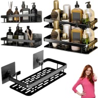 2X PÓŁKA POD PRYSZNIC METALOWA CZARNA LOFT 30CM WISZĄCA SAMOPRZYLEPNA