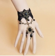 BRANSOLETKA koronkowa czarne kamienie rockowa gotycka koronka vintage B110