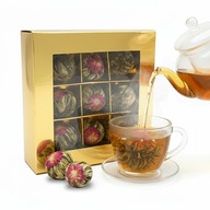 Zestaw herbat kwitnących 9 szt bombonierka złota prezent na dzień babci