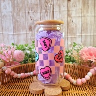 Kubek szklanka z bambusową pokrywką i słomką 500 ml handmade prezent serca