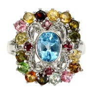 TOPAZ TURMALINY PIERSCIONEK