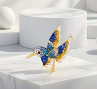 Broszka zloty koliber emalia i cyrkonie