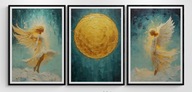 A2 ZESTAW TRZECH OBRAZÓW PLAKATÓW Z ANIOŁAMI ANIOŁY I KSIĘŻYC, PLAKAT ANIOŁ