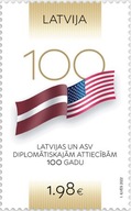 Łotwa 2022 Znaczek 1167 ** dyplomacja flagi USA