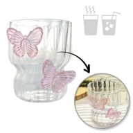 Szklanka ryflowana, z falowanymi ściankami, MOTYLKI róż 260 ml 1szt