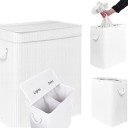 KOSZ NA PRANIE DUŻY SKŁADANY BAMBUSOWY BIAŁY WOLNOSTOJĄCY POKRYWA UCHWYT