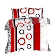 Pościel z bawełny 220x240 + 2x60x70 guzik B 01-1 Kółka czerwone pas szary