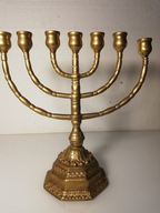 Stary mosiężny 7-mioramienny Świecznik Siedmioramienna Menora wys. 28 cm