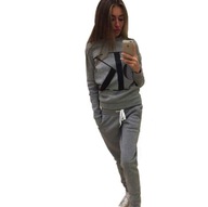 Ciepły Szary Dres Sportowy Komplet 40/L,42/XL