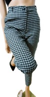 UNISONO ELASTYCZNE SPODNIE CYGARETKI W KRATKĘ BIAŁO-CZARNE XL