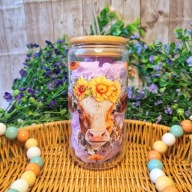 Kubek szklany słoik 500 ml ze słomką i bambusową pokrywką prezent krowa