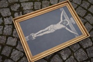 ANTYK OBRAZ GRAFIKA? RAMA ZŁOTA CHRYSTUS 70x50cm. MEGA DUŻY DENMARK