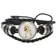 Skórzana bransoletka - Koń - regulowana długość, ozdobne dodatki - 20mm