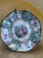 ZEH SCHERZER BAVARIA GERMANY MINIATURA TALERZYK ZE STOJAKIEM MIEDZIANYM