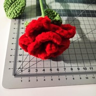 RÓŻA klasyczny kwiat na szydełku 35 cm CZERWONA 35 cm