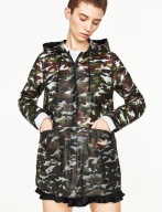 Z A R A kurtka przeciwdeszczowa moro z kapturem cargo zielona cargo parka