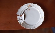 Duży talerz z porcelany Wałbrzych 33cm PRL / potrzaskany / do kintsugi