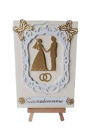 Zawiadomienia Ślub Para Młoda Złączona W Koronce B6 Złoto – Biel - Ecri