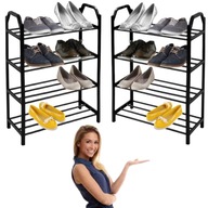 DUŻA SZAFKA NA BUTY WĄSKA CZARNA OBUWIE 4 PÓŁKI STOJAK LOFTOWY VINTAGE