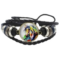 Skórzana bransoletka - Koń - regulowana długość, ozdobne dodatki - 20mm