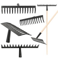 GRABIE DO LIŚCI METALOWE DO TRAWY 14 ZĘBÓW Z DREWNIANYM TRZONKIEM OGRODOWE
