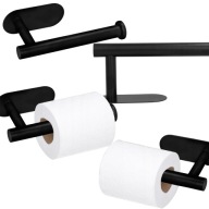 UCHWYT NA PAPIER TOALETOWY METALOWY ŚCIENNY CZARNY ŁAZIENKOWY BEZ WIERCENIA