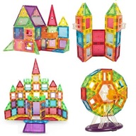 DUŻE KLOCKI MAGNETYCZNE TĘCZOWE MAGNETIC TILES 3D 130 ELEMENTÓW