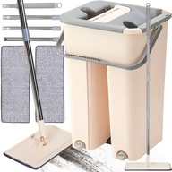 PREMIUM SKUTECZNY MOP Z WIADREM WYCISKANY PŁASKI DWUKOMOROWY