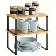 PÓŁKA NA PRZYPRAWY ORGANIZER KUCHENNY REGAŁ 2 SZT CZARNY NATURALNY DREWNO