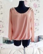 BLUZKA TRANSPARENTNA MARSZCZONA ŁOSOSIOWA KORALOWA modna wygodna szyfonowa