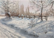 M.Szczepaniak Pejzaż `Na skraju wsi` 60x40 cm obraz autorski