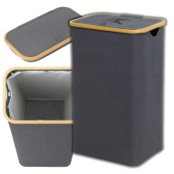 KOSZ NA PRANIE BUTELKI 100L SZARY SKŁADANY Z POKRYWĄ BAMBUSOWY WOLNOSTOJĄCY