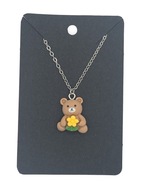 Naszyjnik Pluszowy Miś z Kwiatkiem z żywicy stal chirurgiczna 316L 45cm 2mm