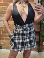 sukienka seksowana eko skóra i tweed kratka guziki szelki r. S