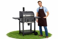 GRILL WĘGLOWY OGRODOWY KOMIN ŻELIWNY RUSZT Z POKRYWĄ POPIELNIK + TERMOMETR