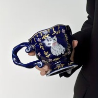 KUBEK FILIŻANKA 400 ml CERAMICZNA KOT VINTAGE DUŻA MODNA KAT STYLOWA