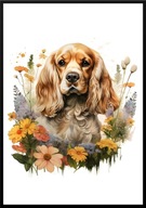 A2 PLAKAT PIES W KWIATACH RASA COCKER SPANIEL AMERYKAŃSKI