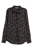 H&M CZARNA BLUZKA KOSZULA GROCHY GROSZKI 34 XS