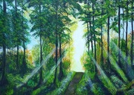 Las obraz ręcznie malowany prezent 70x50 /75PatrykMit