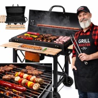 GRILL WĘGLOWY OGRODOWY STAL 2 RUSZTY CHROMOWANE 2 PÓŁKI POPIELNIK Z POKRYWĄ