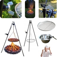 DUŻE PALENISKO OGRODOWE GRILL TRÓJNÓG Z RUSZTEM NA OGNISKO + MISA