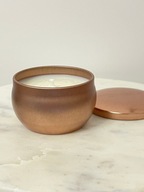 Świeczka sojowa w puszce różowe złoto, zapach Zmysłowe Piżmo