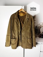 Zamszowa marynarka kurtka vintage ze skóry naturalnej duże guziki boho