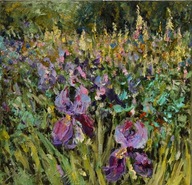 Irysy" obraz olejny na płótnie 30x30cm , oryginał Garncarek Al,,,