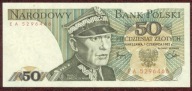 50 zł. 1982 r. ser. EA UNC b. rzadka seria - PIĘKNY !!!