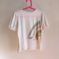 Biała koszulka dziewczęca z bufkami Minimarket 122 128 tęcza (078)